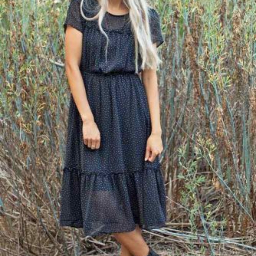 NWT Clip Dot black/gray Short Sleeve Midi Dress